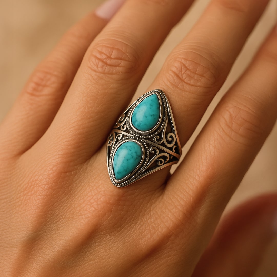 "Echo Protector" Ring in Turquoise, Silver Finish