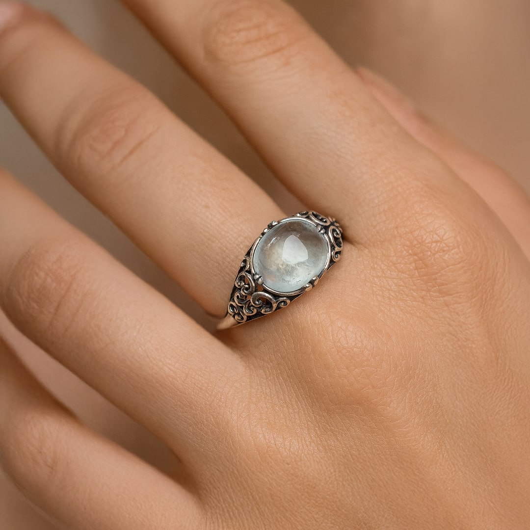 Adjustable Ring "Voice of the Soul" in Aquamarine