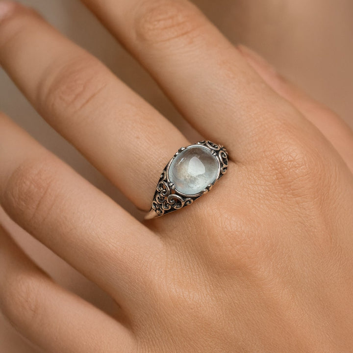 Adjustable Ring "Voice of the Soul" in Aquamarine