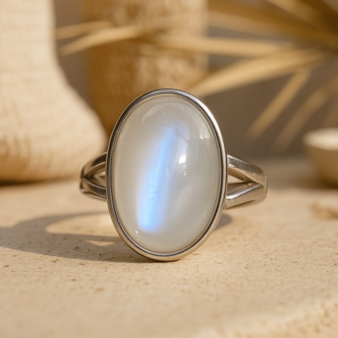 Adjustable Ring "Astral Sweetness" in Moonstone