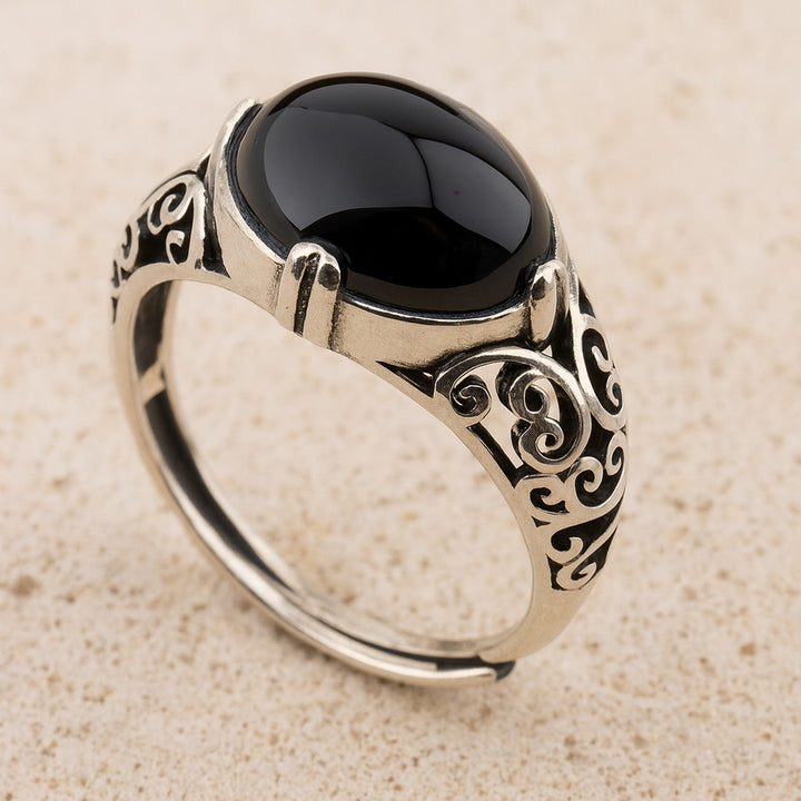 "Anchored Serenity" Ring in Black Agate
