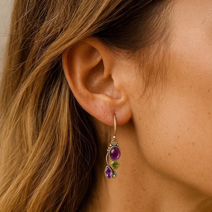 "Cascade of Serenity" Earrings in Amethyst & Peridot
