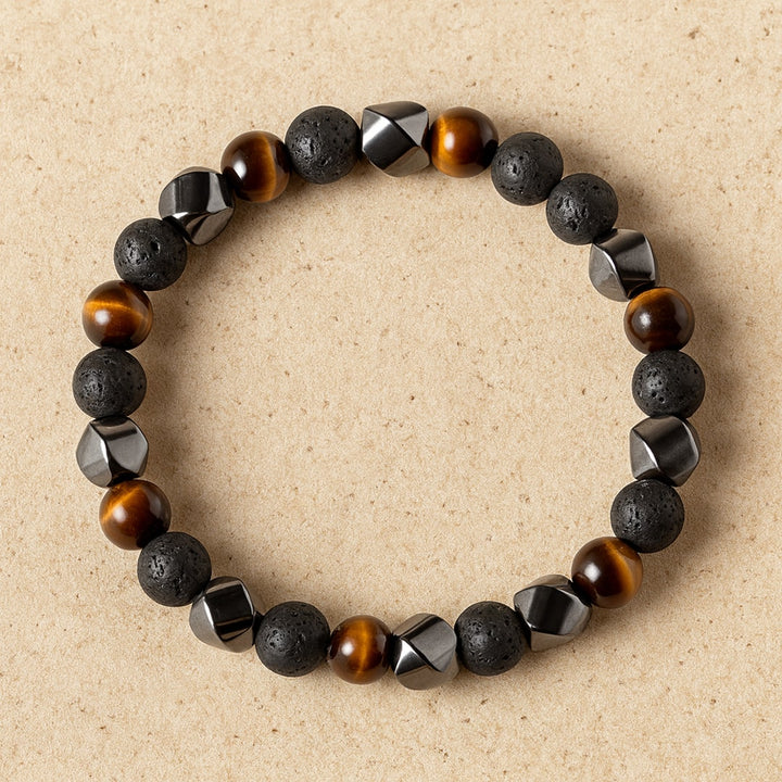 Triple Protection Bracelet in Lava Stone, Tiger Eye & Hematite