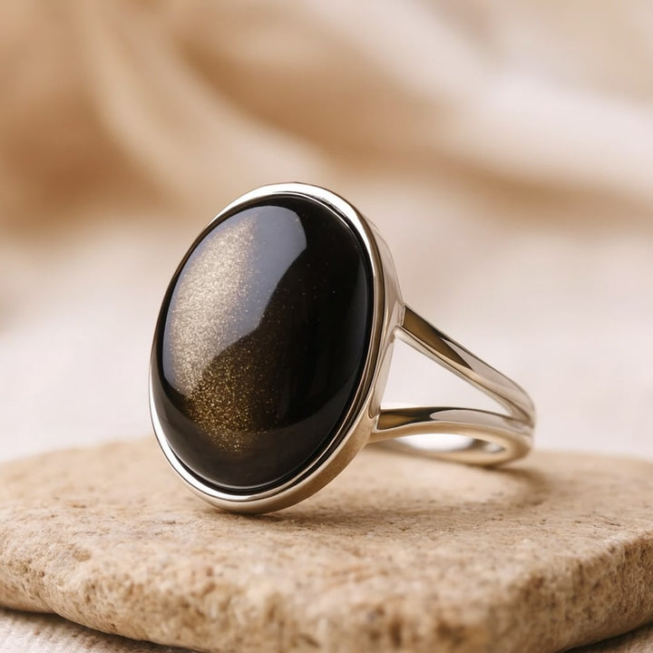 "Aura" Adjustable Ring in Golden Obsidian