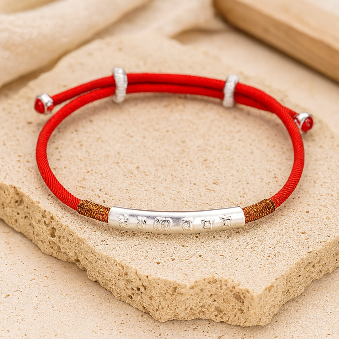 Red Cord Bracelet "Mantra" - Symbolic Good Luck Charm