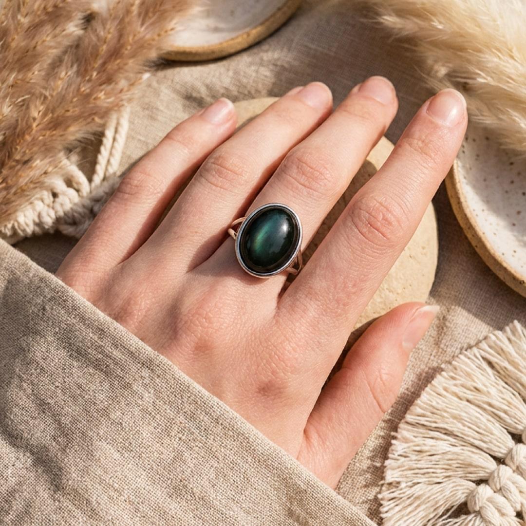 Adjustable Ring "Awakening of the Soul" in Celestial Eye Obsidian