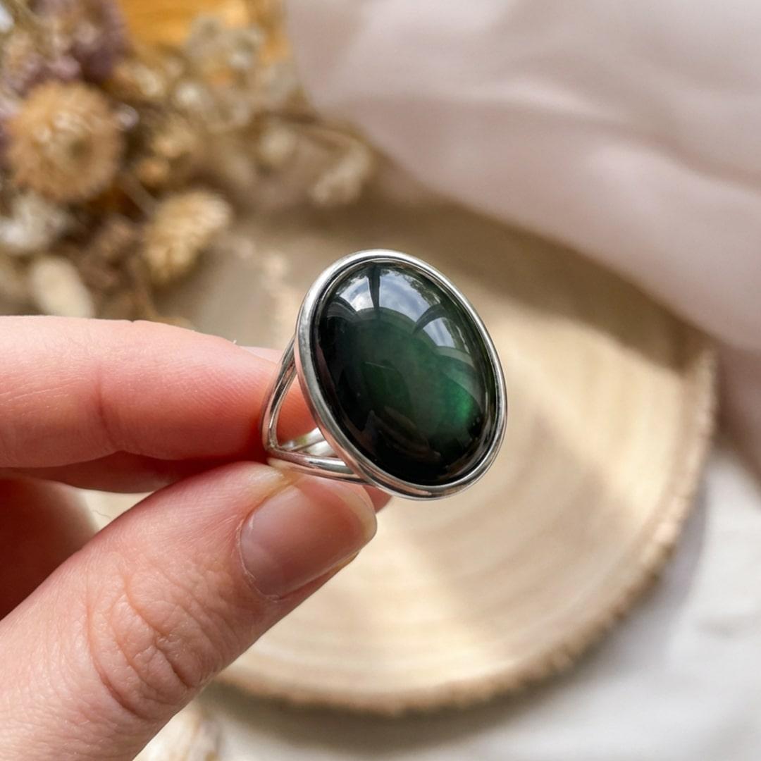 Adjustable Ring "Awakening of the Soul" in Celestial Eye Obsidian