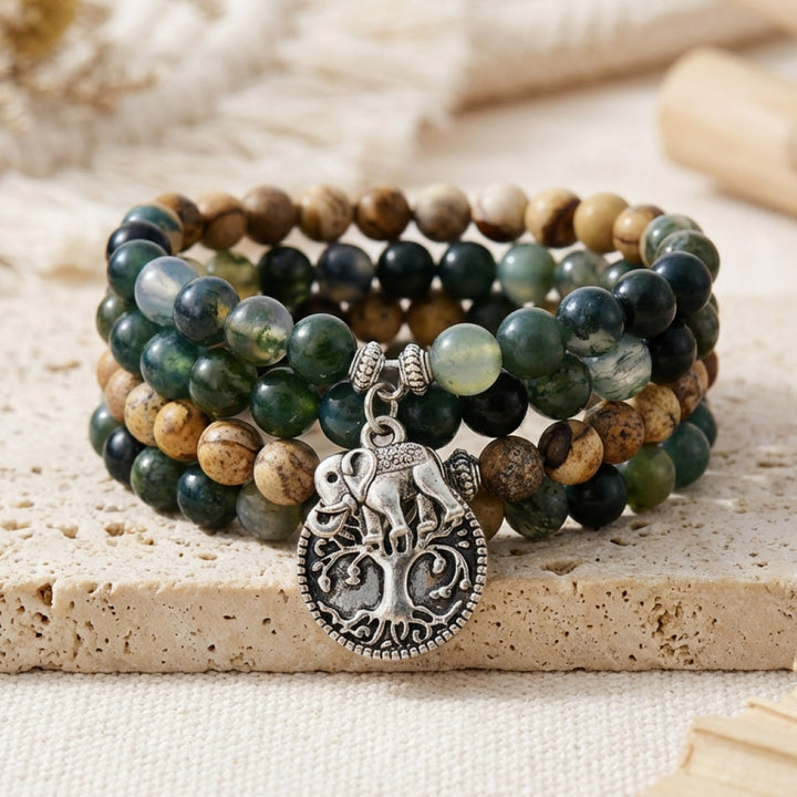 "Gaia" Mala Bracelet in Moss Agate & Landscape Jasper