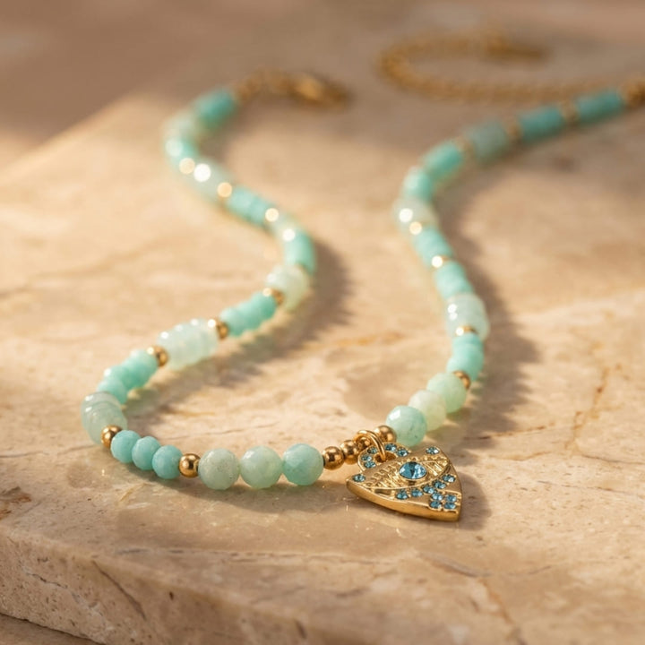 "Protective Eye" Necklace in Amazonite