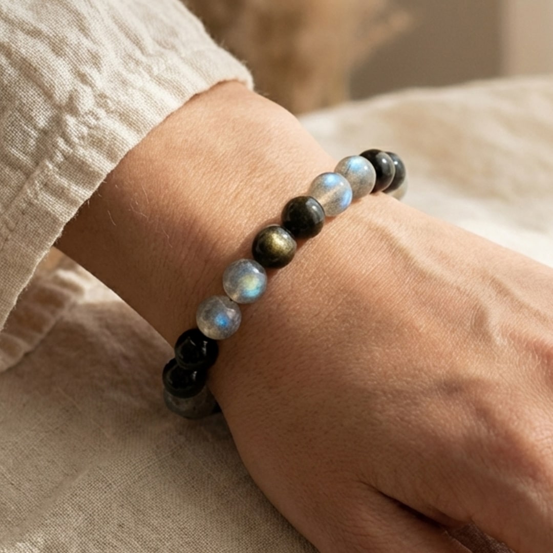 "Spiritual Refuge" Bracelet in Labradorite & Golden Obsidian