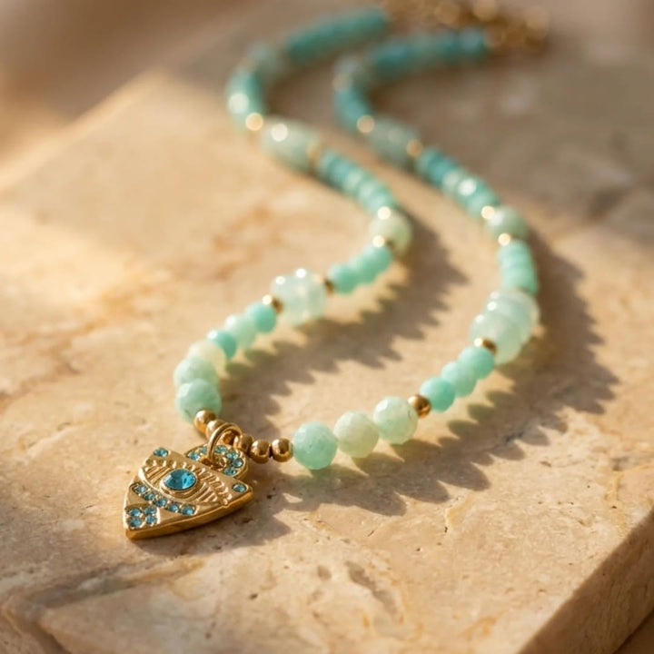 "Protective Eye" Necklace in Amazonite