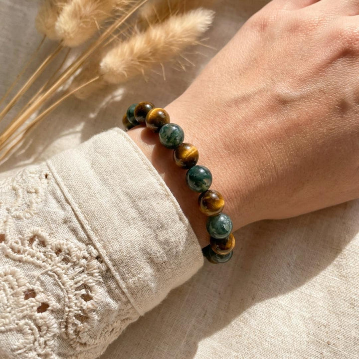 "Balance & Protection" Bracelet in Tiger's Eye & Moss Agate