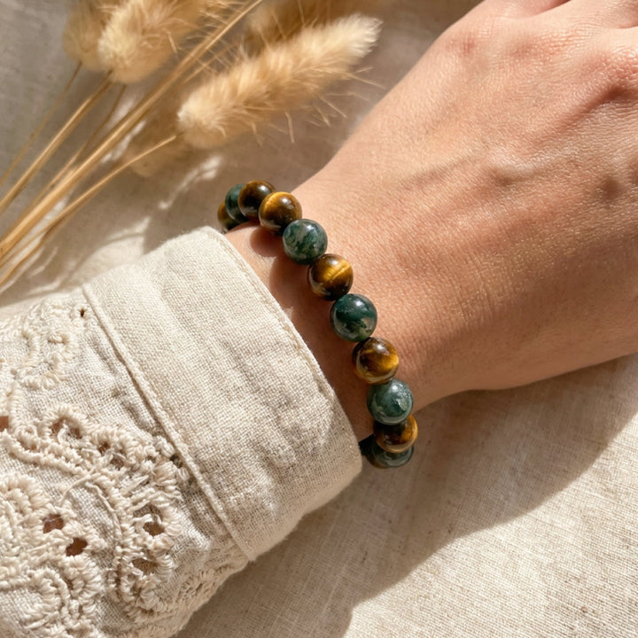 "Balance & Protection" Bracelet in Tiger Eye & Moss Agate