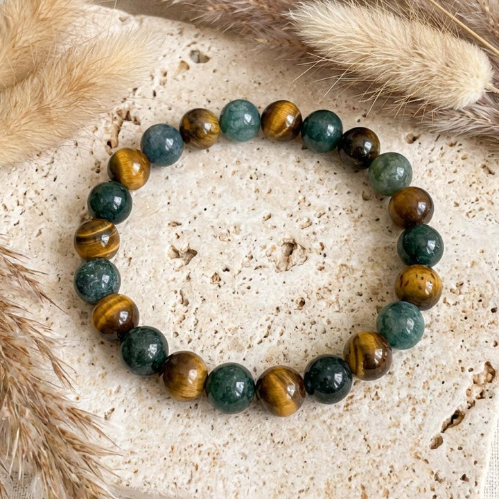 "Balance & Protection" Bracelet in Tiger's Eye & Moss Agate