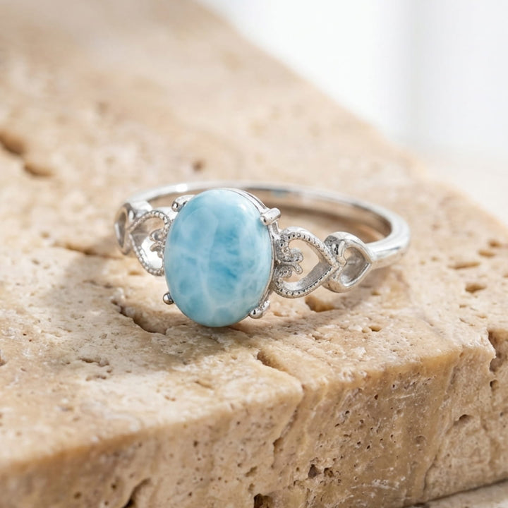 Adjustable Ring "Inner Lagoon" in Larimar Stone