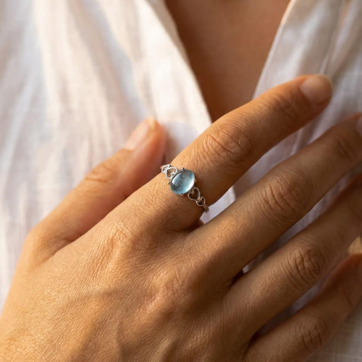 Adjustable Ring "Sea Crystal" in Aquamarine