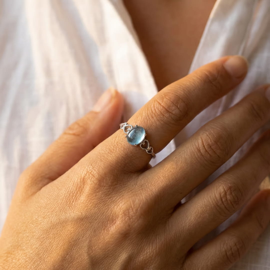 Adjustable Ring "Sea Crystal" in Aquamarine