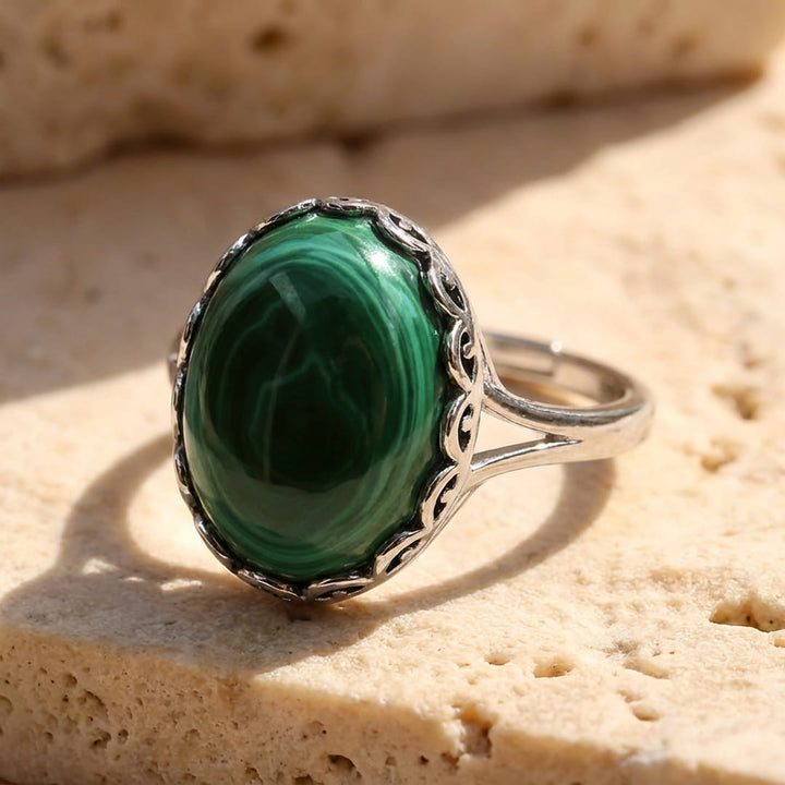 Adjustable Ring "Metamorphosis" in Malachite