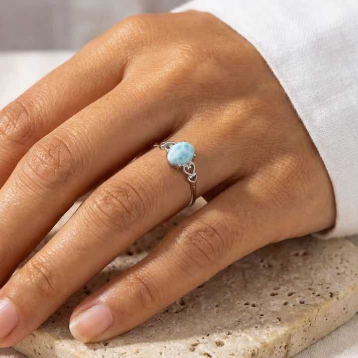 Adjustable Ring "Inner Lagoon" in Larimar Stone