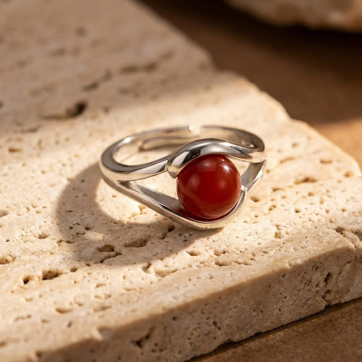 Adjustable Ring "Inner Momentum" in Red Agate