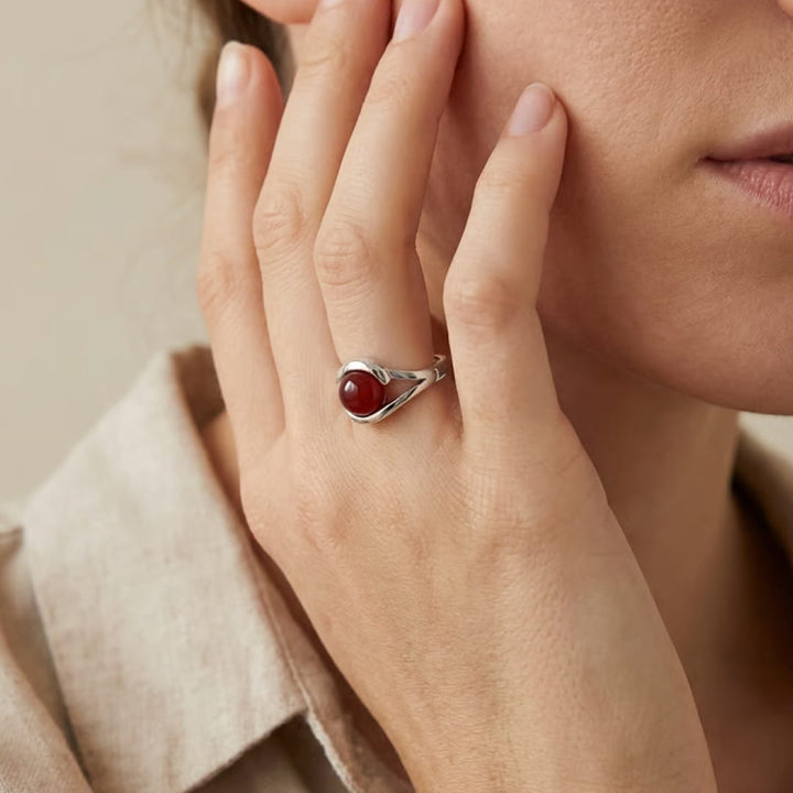 Adjustable Ring "Inner Momentum" in Red Agate