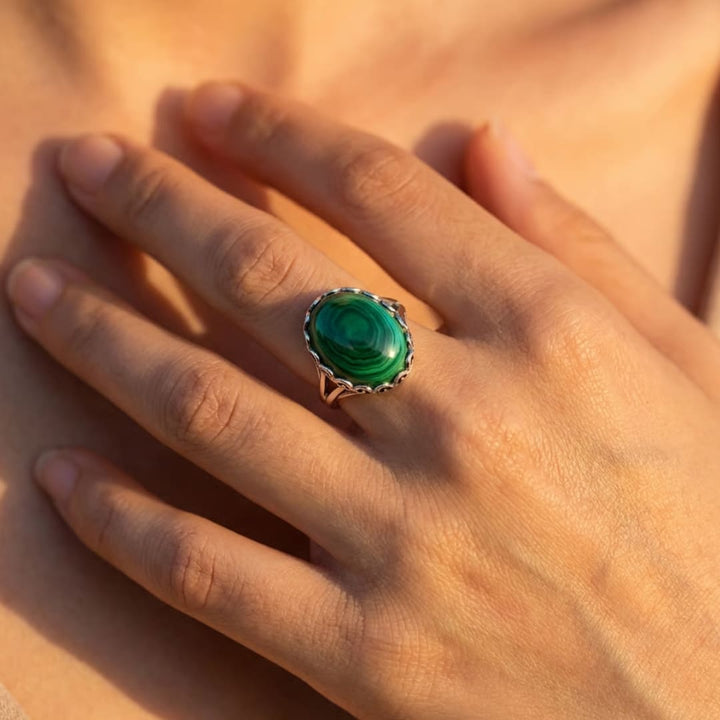 Adjustable Ring "Metamorphosis" in Malachite