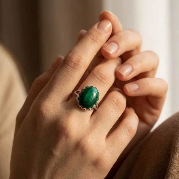 Adjustable Ring "Metamorphosis" in Malachite