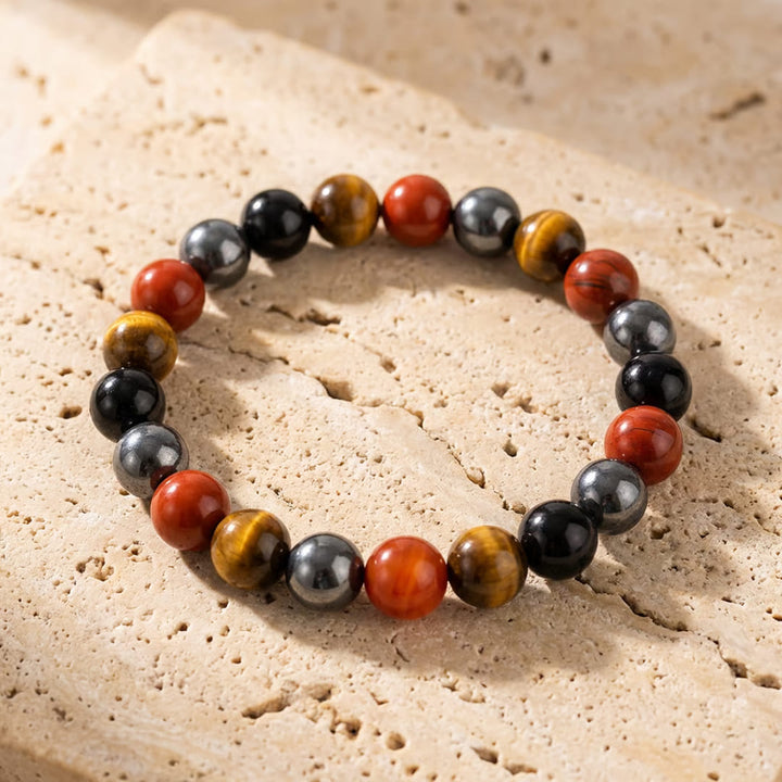 "Anchoring & Protection" Bracelet in Tourmaline, Red Jasper, Hematite & Tiger's Eye