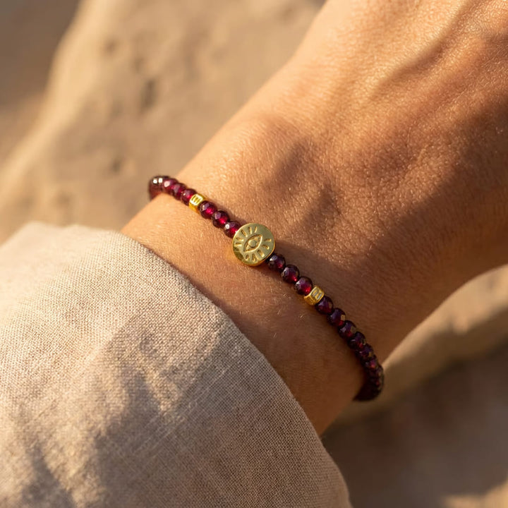 Protective Link Bracelet with Evil Eye in Natural Stones