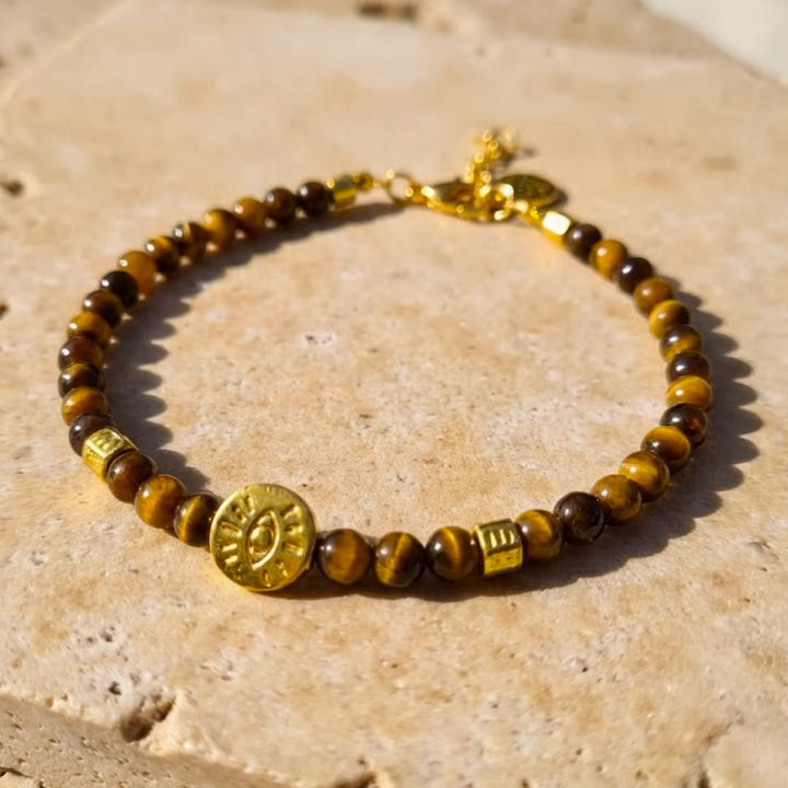 Protective Link Bracelet with Evil Eye in Natural Stones