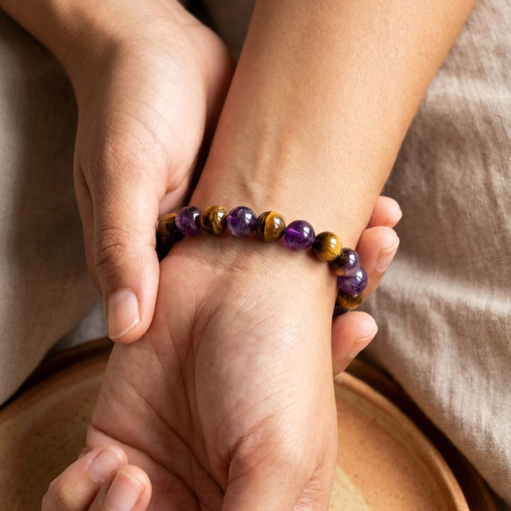 "Deliverance" Bracelet in Amethyst & Tiger Eye