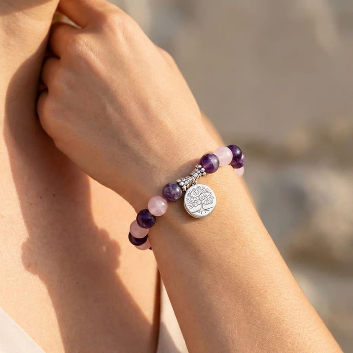 "Love & Spirituality" Bracelet in Amethyst & Rose Quartz