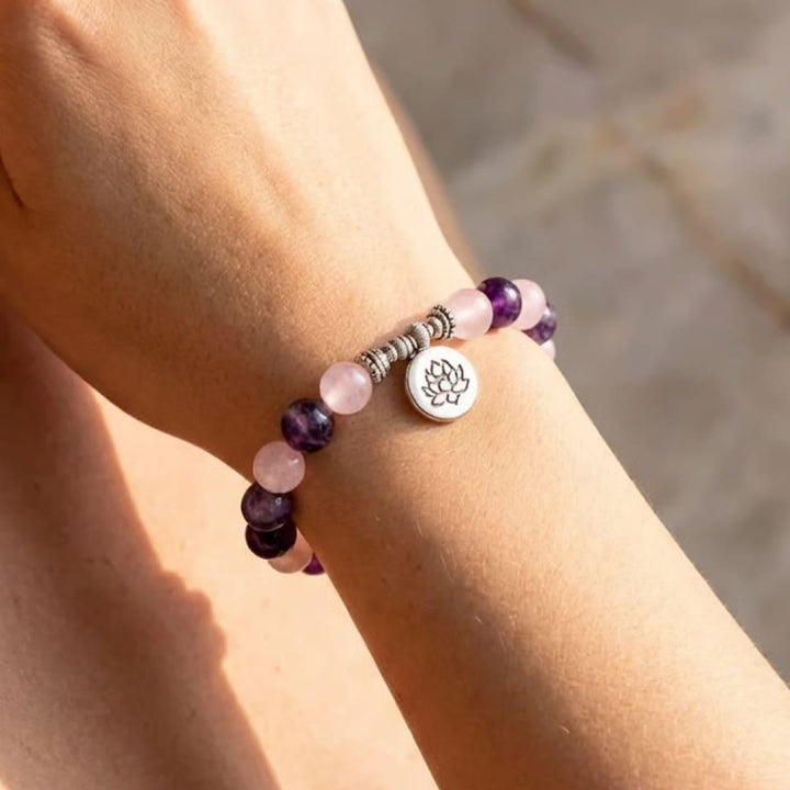 "Love & Spirituality" Bracelet in Amethyst & Rose Quartz