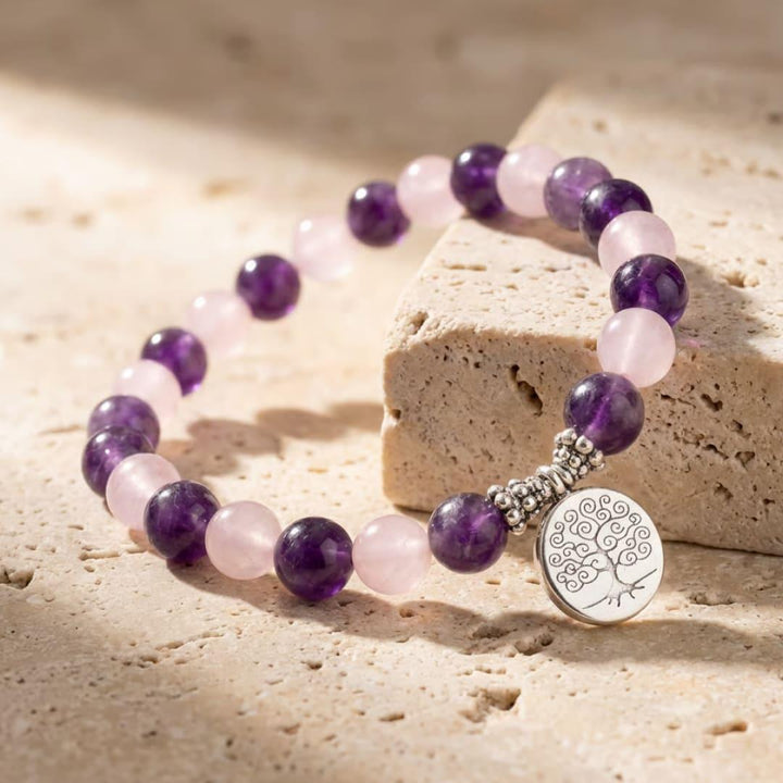 "Love & Spirituality" Bracelet in Amethyst & Rose Quartz