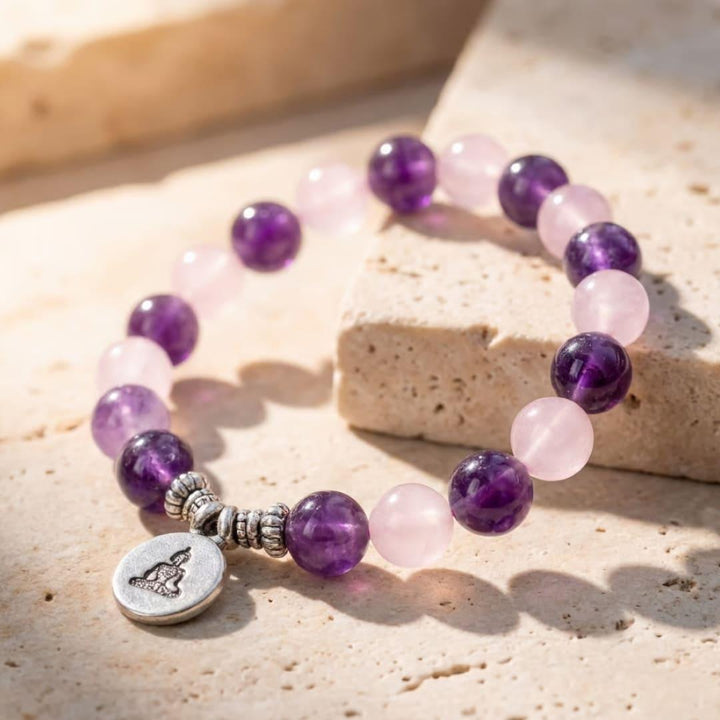 "Love & Spirituality" Bracelet in Amethyst & Rose Quartz