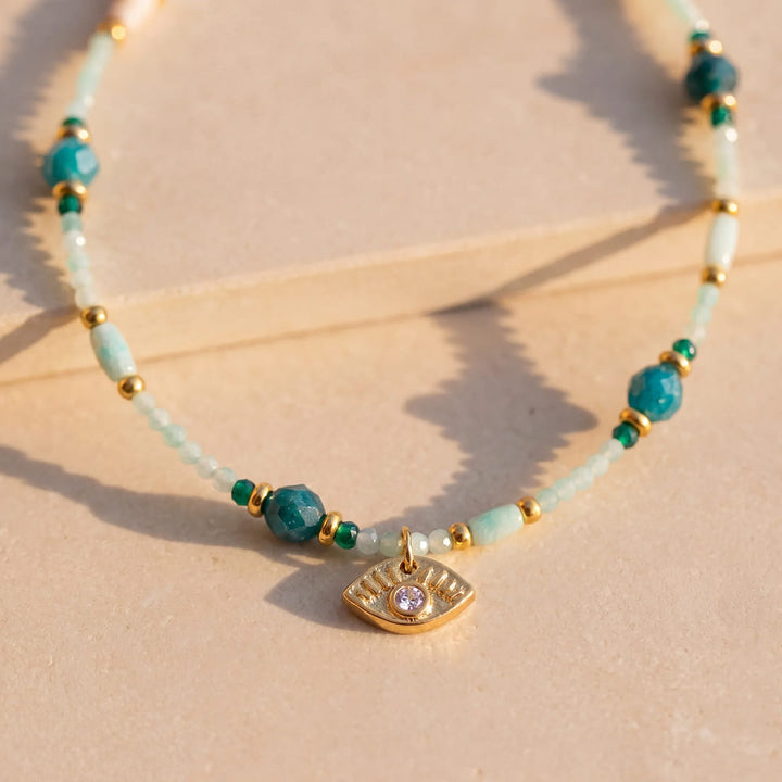 "Protective Eye & Inner Serenity" Necklace in Amazonite & Apatite
