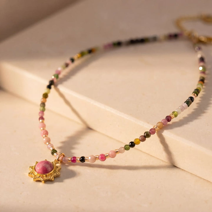 "Aura Viva" Necklace in Tourmaline & Rhodonite