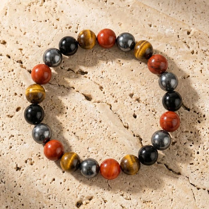 "Anchoring & Protection" Bracelet in Tourmaline, Red Jasper, Hematite & Tiger's Eye