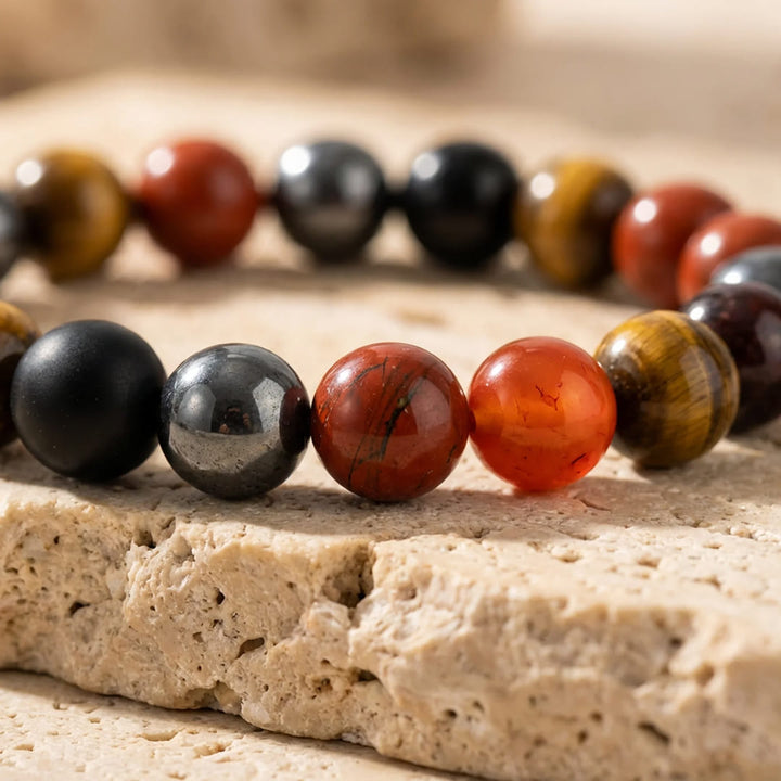 "Anchoring & Protection" Bracelet in Tourmaline, Red Jasper, Hematite & Tiger's Eye