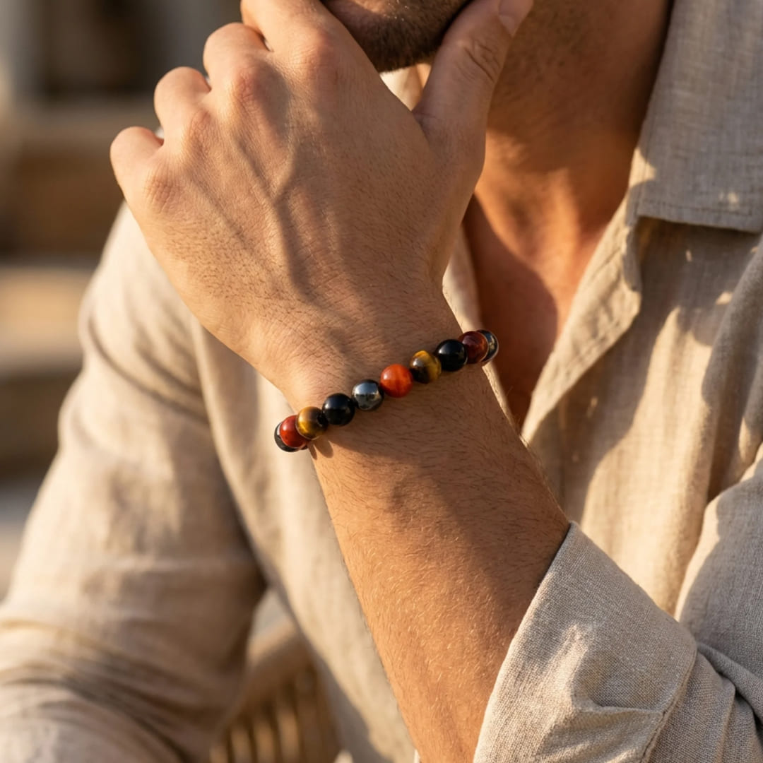 "Anchoring & Protection" Bracelet in Tourmaline, Red Jasper, Hematite & Tiger's Eye