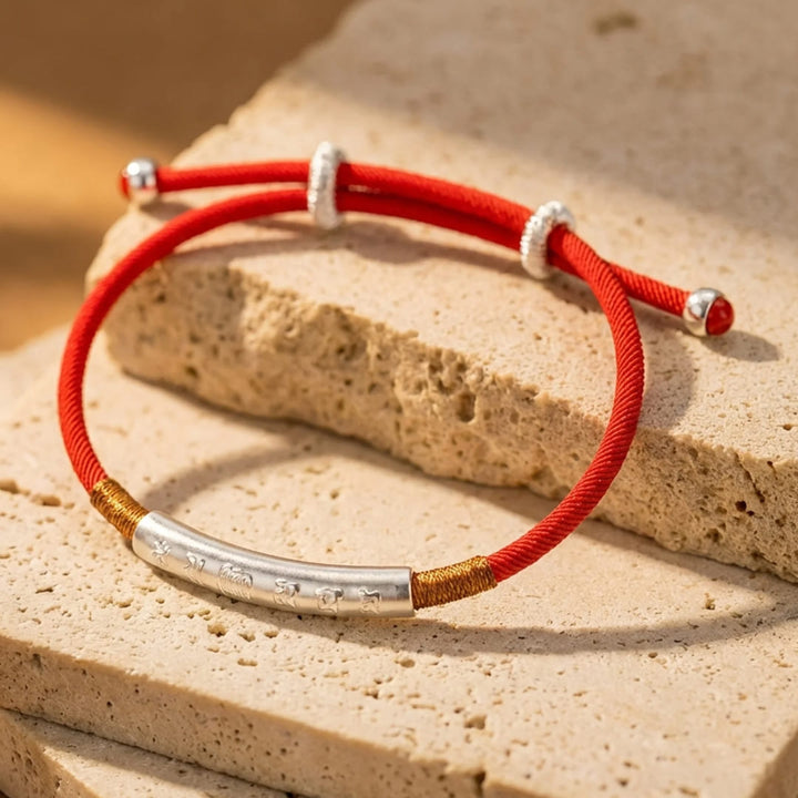 Red Cord Bracelet "Mantra" - Symbolic Good Luck Charm