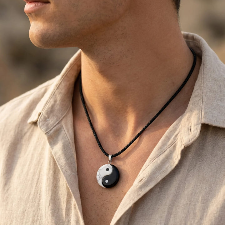 "Yin-Yang" Pendant in Howlite & Black Obsidian