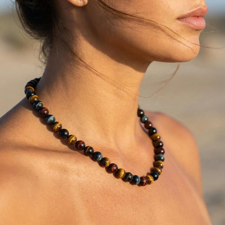 "Multiple Eye" Necklace in Tiger Eye, Hawk Eye & Bull Eye