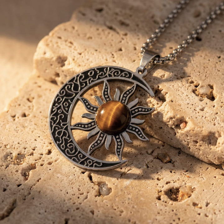 "Cosmic Balance Moon-Sun" Pendant in Tiger's Eye