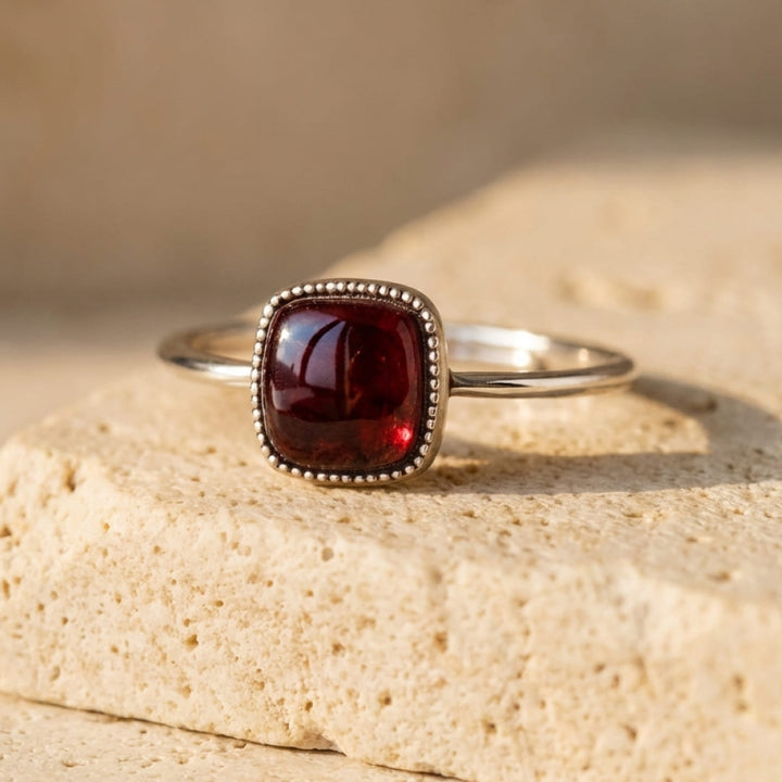 Adjustable "Square Passion" Ring in Garnet
