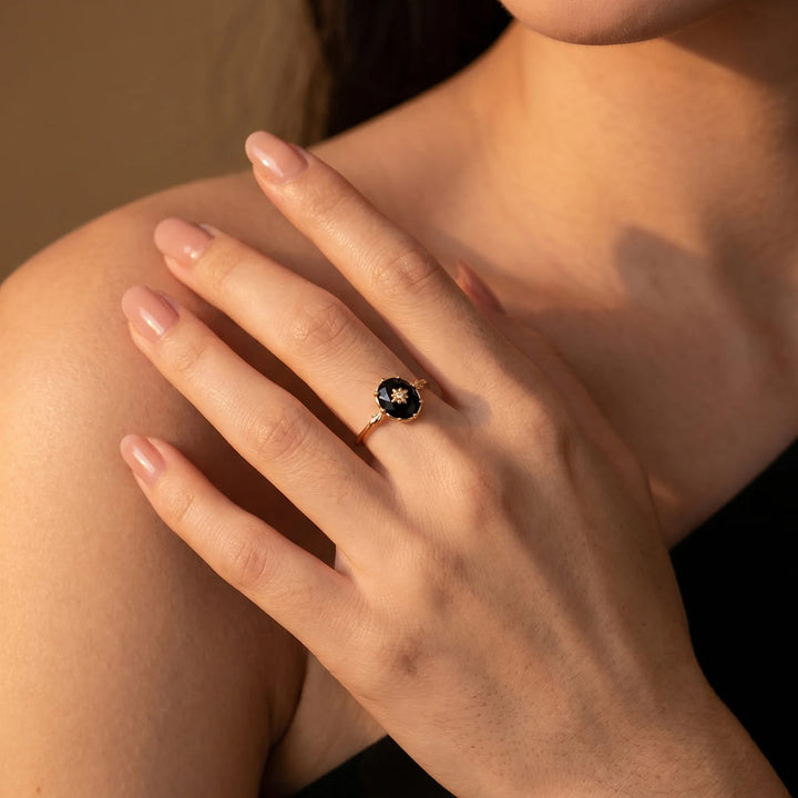 Adjustable Ring "Nocturnal Charm" in Black Agate
