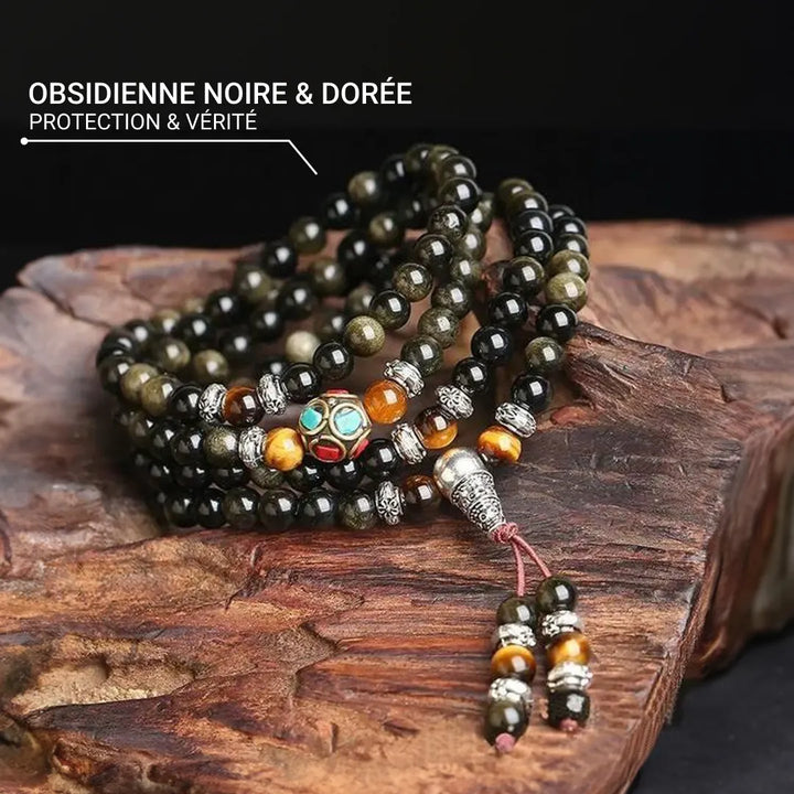 "Buddhist" Mala Bracelet in Black & Golden Obsidian