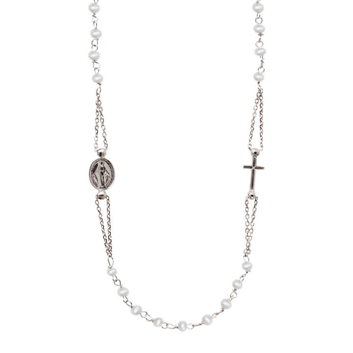 MIRACULOUS CROSS - PEARL NECKLACE - WHITE GOLD