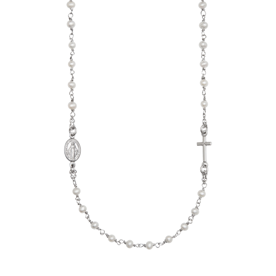 MIRACULOUS AND CROSS - PEARL NECKLACE - SILVER