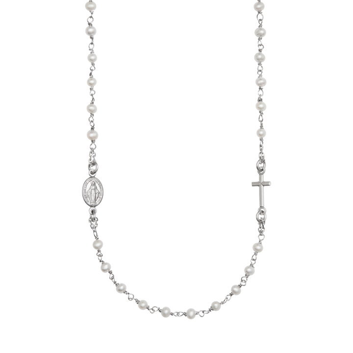 MIRACULOUS AND CROSS - PEARL NECKLACE - SILVER